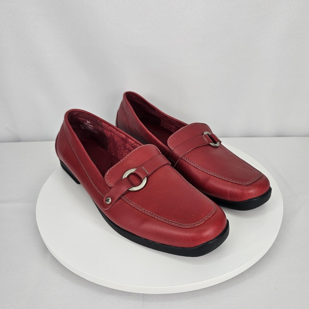 Grasshoppers Women's Shoes Red Leather Loafers‎ Slip On Size 8N